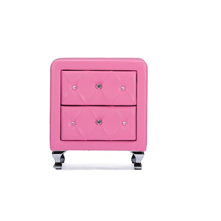 Baxton Studio Stella Crystal Tufted Pink Leather Modern Nightstand 113-6050
